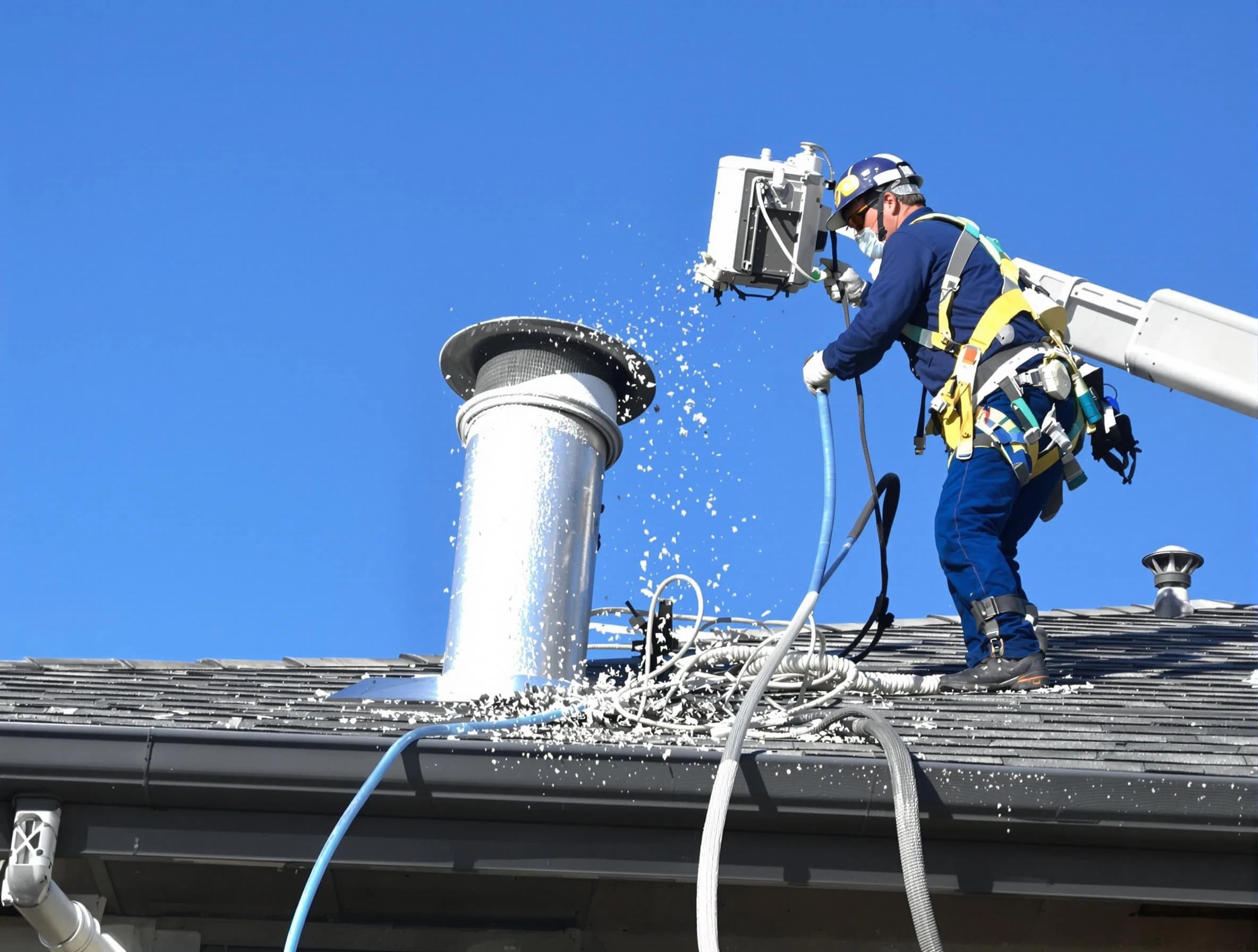 Heron Bay Dryer Vent Cleaning certified technician safely cleaning a roof-mounted dryer vent in Heron Bay