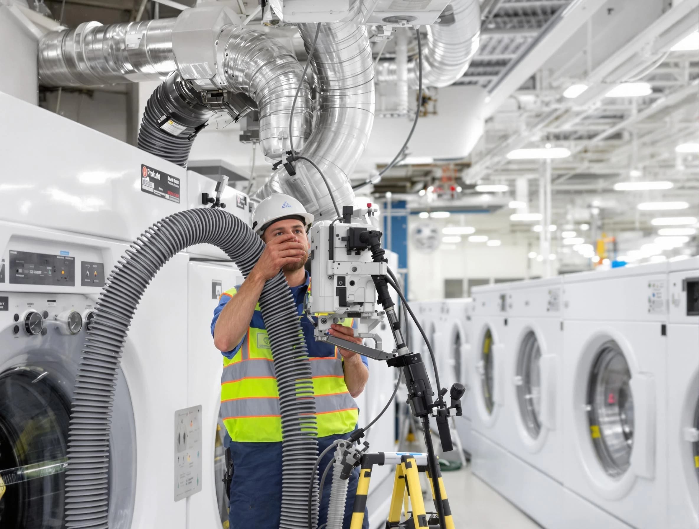 Heron Bay Dryer Vent Cleaning team performing commercial-grade dryer vent cleaning at a business facility in Heron Bay