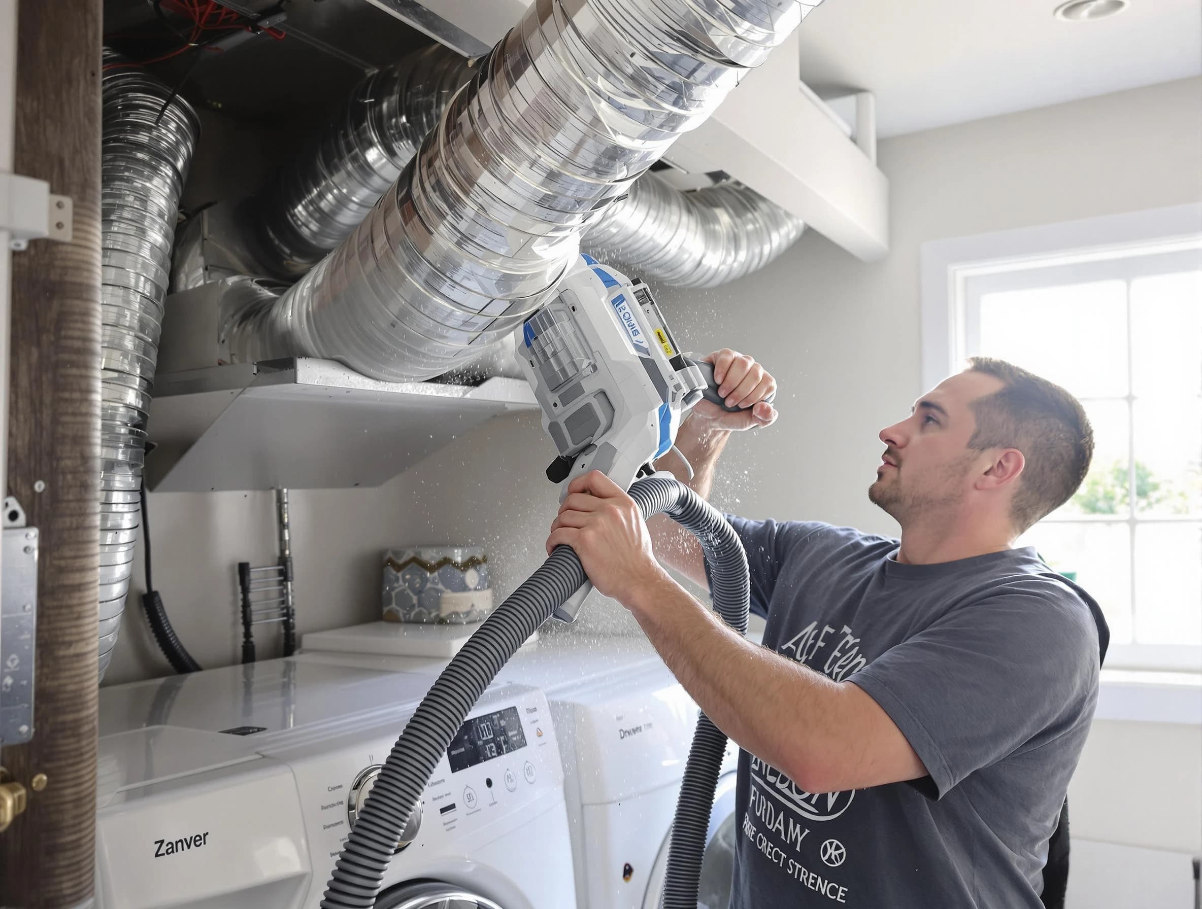 Heron Bay Dryer Vent Cleaning specialist cleaning deep within a dryer vent duct system in Heron Bay