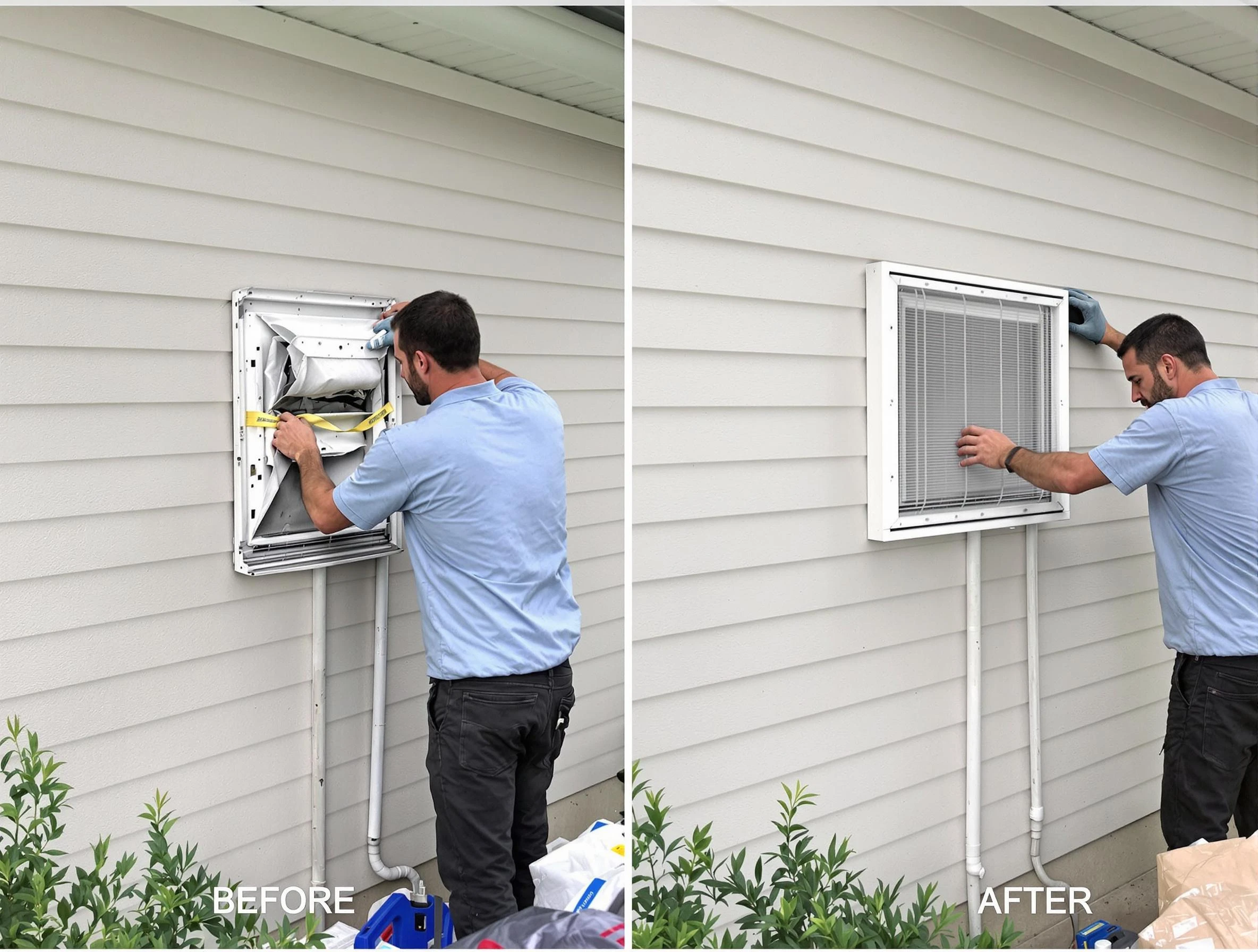 Heron Bay Dryer Vent Cleaning technician installing high-quality dryer vent cover at a residential property in Heron Bay